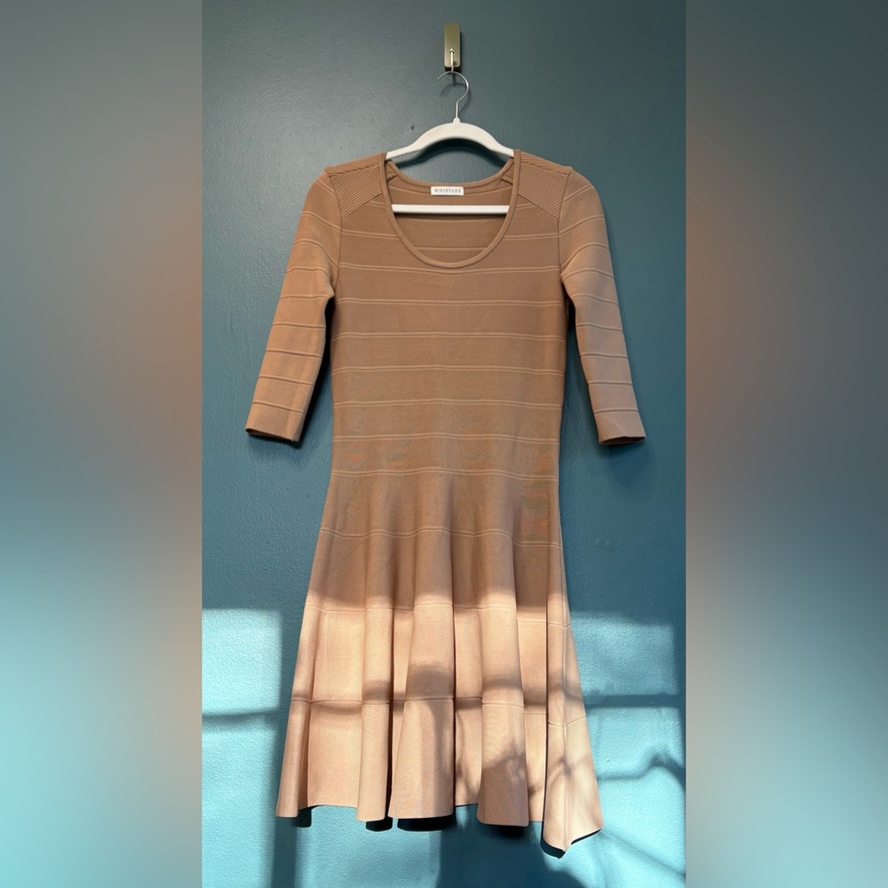 Whistles Camel Skater Style Fit and Flare Ribbed Knit Dress size 6